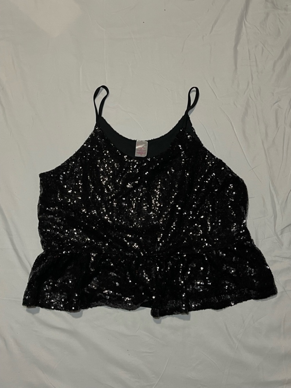Black Sequin Peplum Cami Top - Women